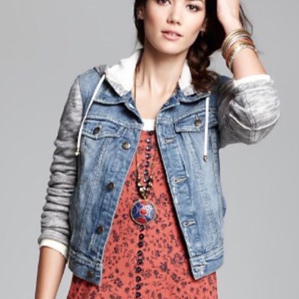 Free People Throwback denim knit, hooded jacket - Picture 15 of 15